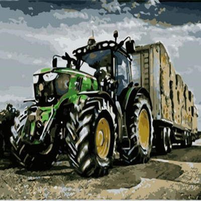 YUNLINZI DIY Paint by Numbers for Adults and Children, Green Tractor Harvest, 40 x 50 cm