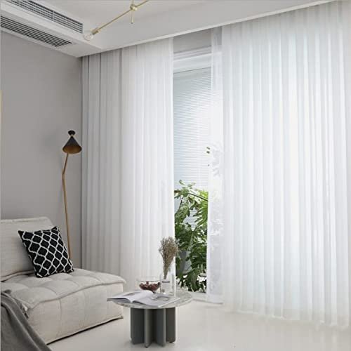 E-ROCK Custom-Made White Voile Sheer Curtain Panel with Lead Tape and Gathering Tape, Height 90–295 cm (240 cm H × 250 cm W)