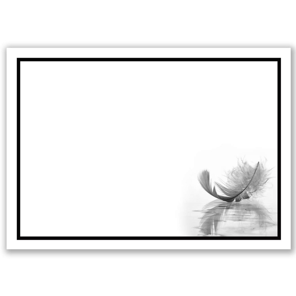 100 Condolence Cards, A6 - Black Mourning Border with Feather, 4.1 x 5.8 in, Printable