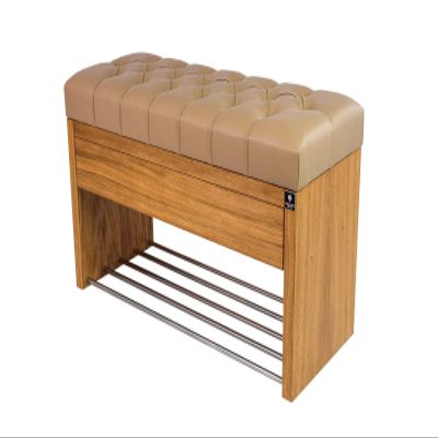 EMRA WOOD LPS-3 Bench with Drawer, Quilted Beige Faux Leather, Oak-Finish Wood, Custom-Made (100 × 55 × 40 cm)