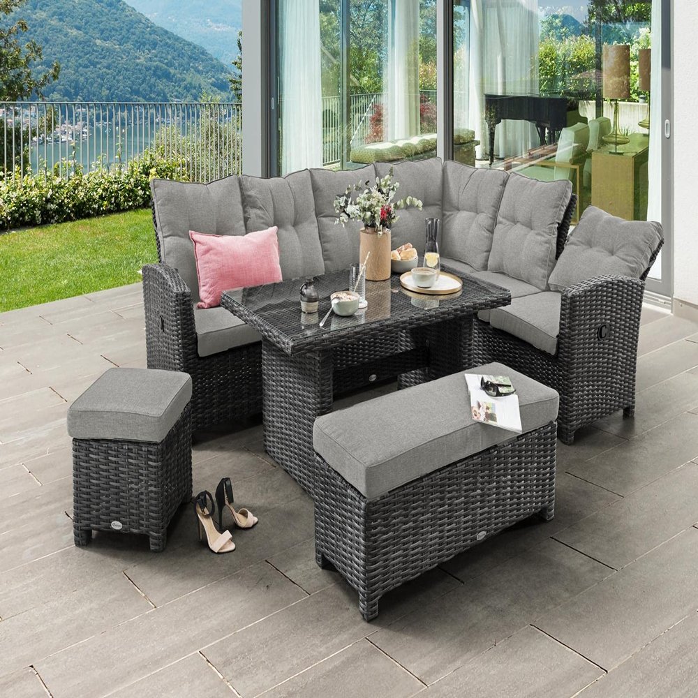 Destiny Santa PONSA DE Luxe Gray Mottled Corner Set with Table, 140 x 80 x 64 cm