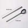Korean Stainless Steel Chopsticks and Spoon Set, Long Handle, Flat Square Chopsticks and Spoons, Silver, Gold and Black, 3-Piece view 2