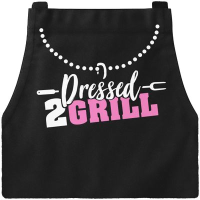 MoonWorks Women's Grill Apron “Dressed to Grill” with Pearl Necklace Design, Black