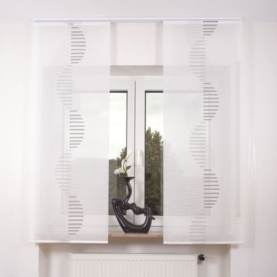 College Ira II Panel Curtain, Set of 2, with Accessories, White-Gray, 170 cm, Silver Panel Carriages