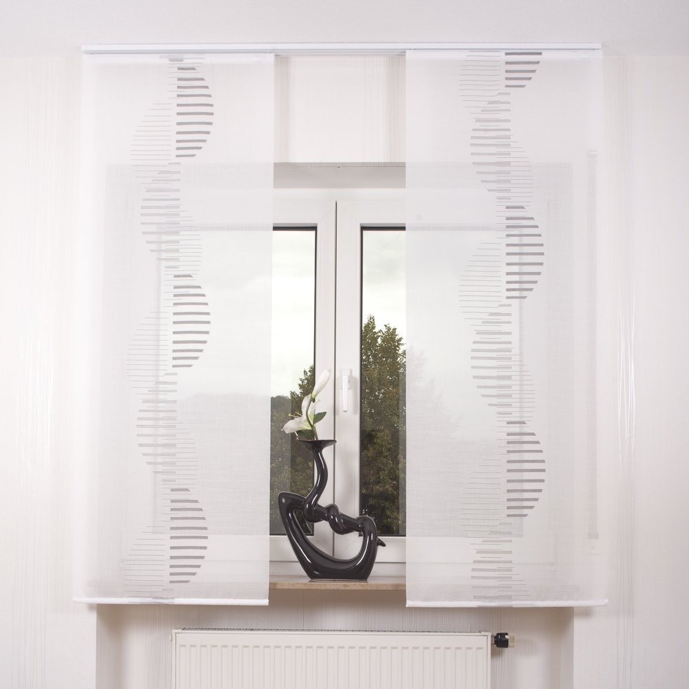 College Ira II Panel Curtain, Set of 2, with Accessories, White-Gray, 170 cm, Silver Panel Carriages