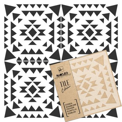 NAKLEO Tile Painting Stencil 33 x 33 cm, Azteca Ethnic Triangle Geometric, Reusable Plastic Floor Stencil for DIY Wood, Furniture and Wall Decor - Terracotta