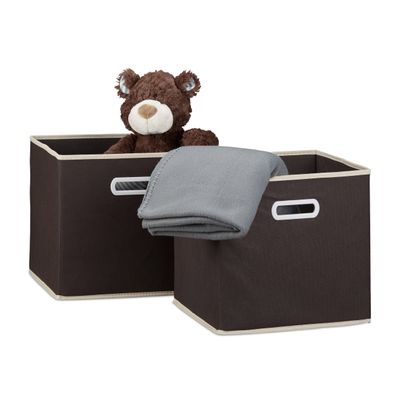 Relaxdays Folding Storage Boxes, Set of 10, with Handle, Square, 30 x 30 cm, Brown