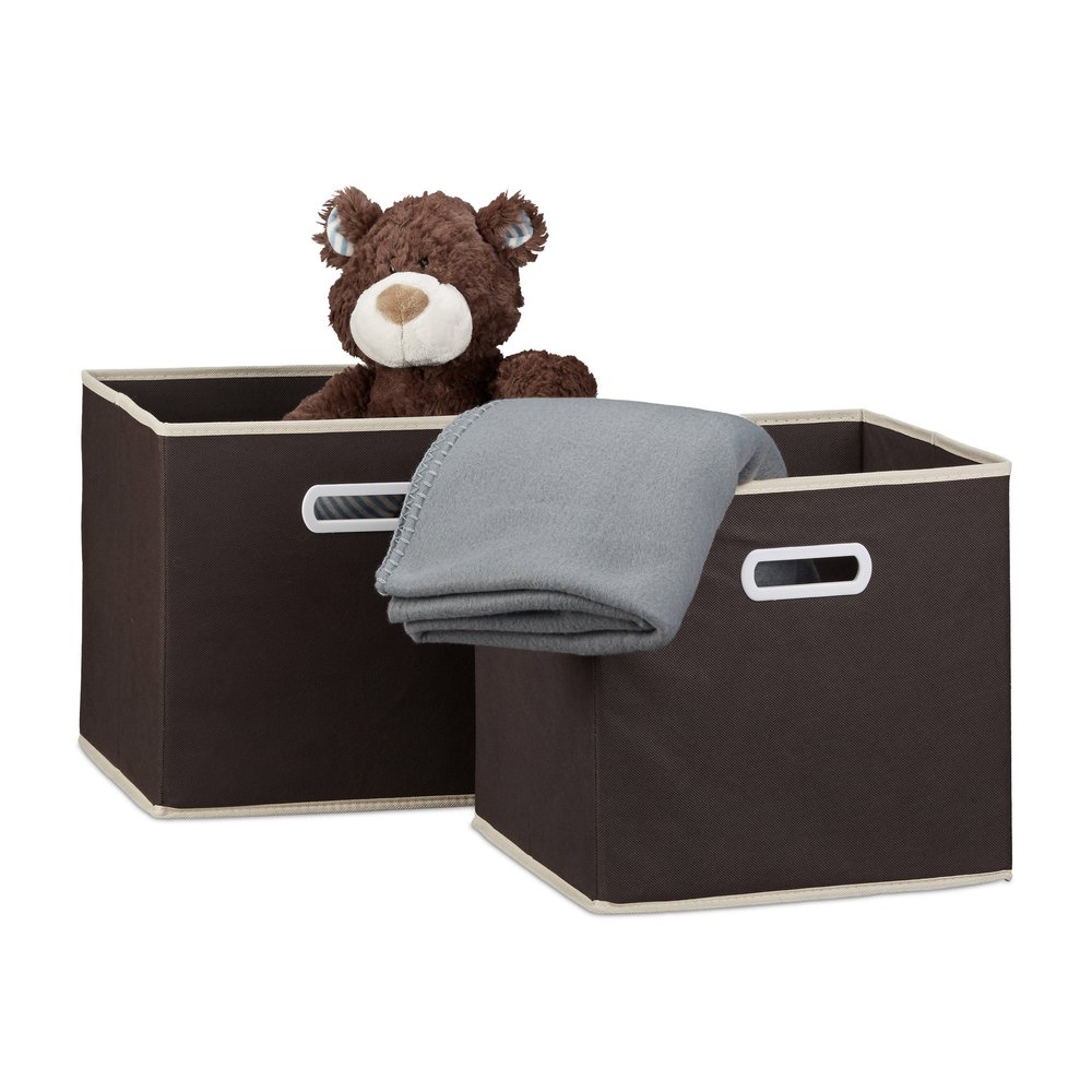 Relaxdays Folding Storage Boxes, Set of 10, with Handle, Square, 30 x 30 cm, Brown