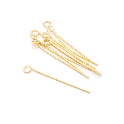 Eye Pins with Long-Lasting 18K Gold Plating, 25 mm, 10 Pieces
