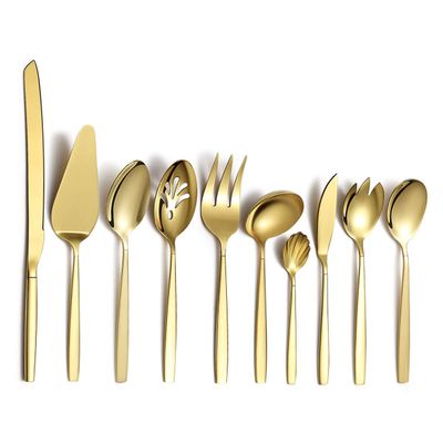 Berglander Gold Serving Utensil Set, 10-Piece Stainless Steel Set with Gold-Titanium Coating