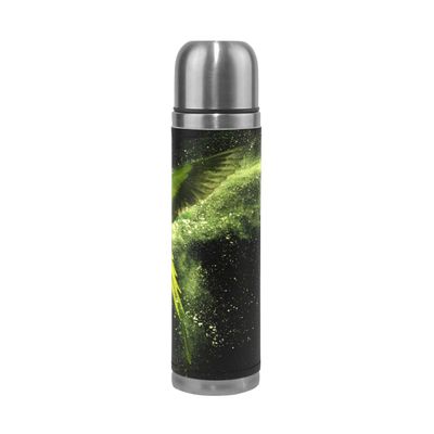 BKEOY Vacuum-Insulated Travel Mug, Stainless Steel, Leakproof, 500 ml, Flying Green Parrot