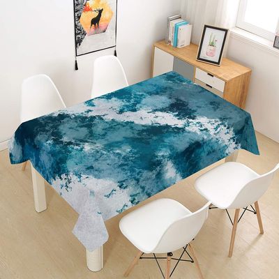 FANSU Waterproof Rectangular Tablecloth, Washable 3D Abstract Watercolor, Teal, 140 x 240 cm