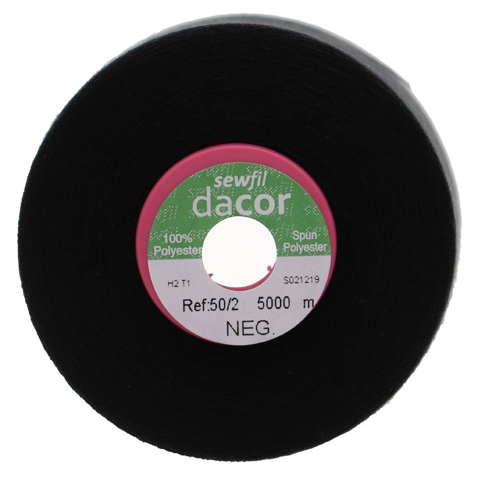 SEW FIL DACOR 50/2 Ne Sewing Thread, 100% Polyester, 5,000 m, Black