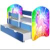 ACMA Kids' Bed 160 x 80 cm Blue with Bed Drawer, Mattress & Slatted Base, Fall Protection, Personalized Design 18 Pony Rainbow, up to 120 kg view 1