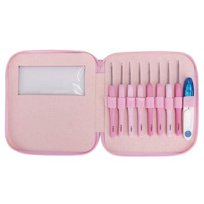 Fdit 8-Piece Crochet Hook Set, Pink, 1.0–2.75 mm