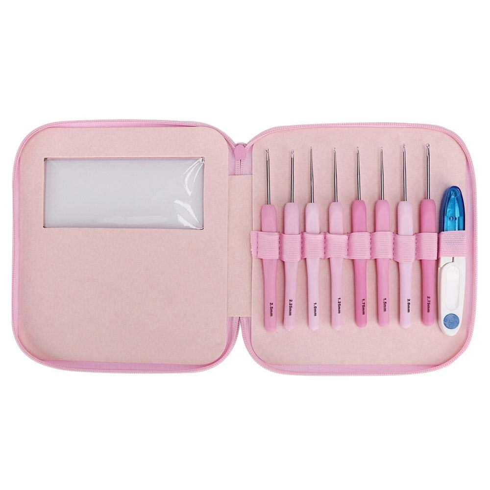 Fdit 8-Piece Crochet Hook Set, Pink, 1.0–2.75 mm