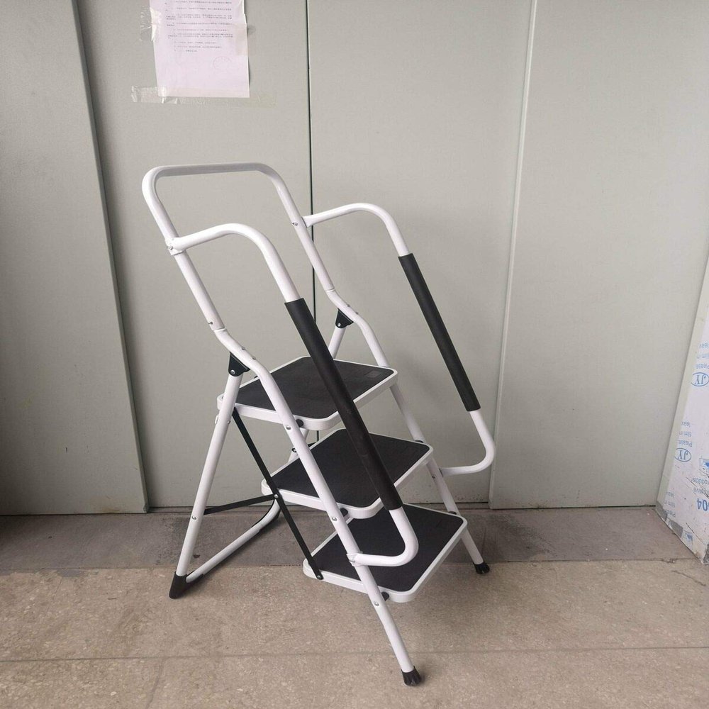 3-Step Heavy-Duty Steel Folding Step Ladder with Safety Handrail