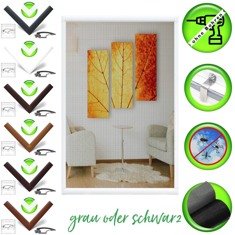 Horivert Aluminum Insect Screen Frame, Anthracite, No Drilling, 70 x 70 cm
