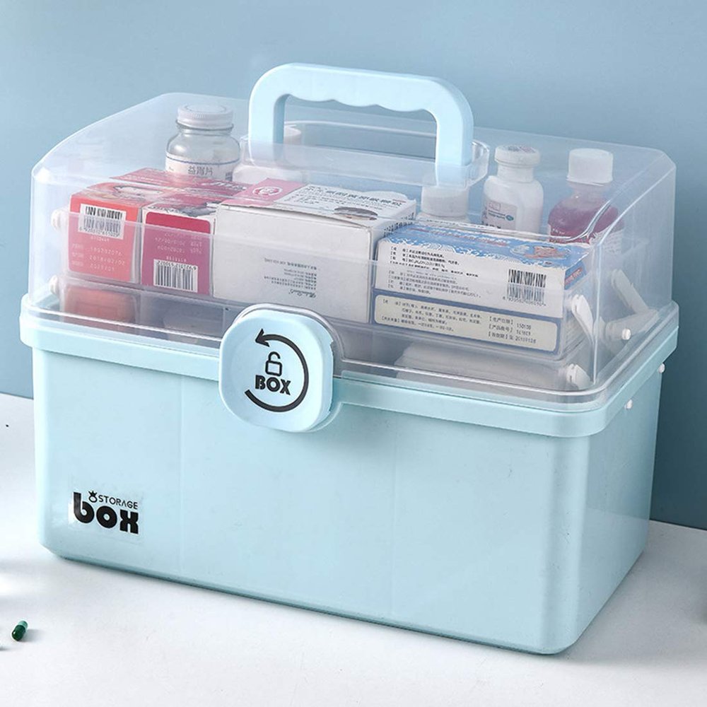 Dittzz Home Medicine Box, Large 3-Tier Medicine Case and First Aid Storage Box with Carry Handle, 34 x 19 x 22.5 cm