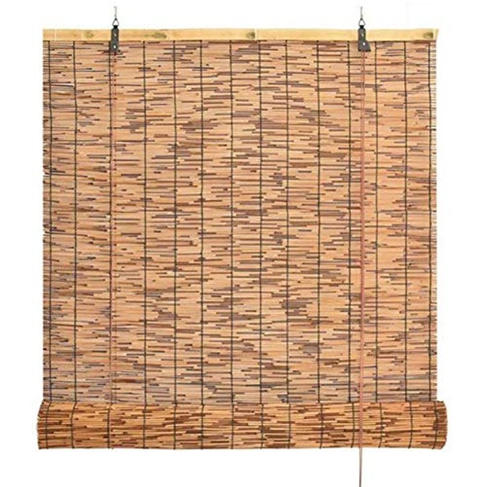 KDDFN Handwoven Reed Roller Blind, Retro Natural Shade, Customizable, 150 x 200 cm