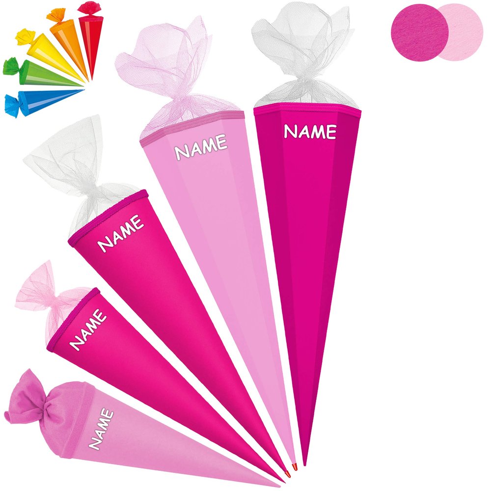 Pink Schultüte Blank Set, 85 cm, Hexagonal, with Name and 5 Mini Candy Cones