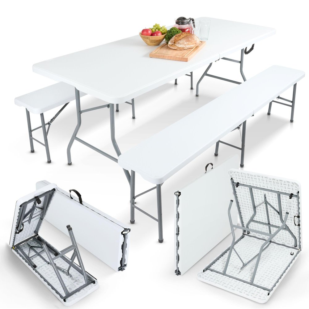 Arebos Beer Garden Table and Bench Set, 3-Piece, Table + 2 Benches