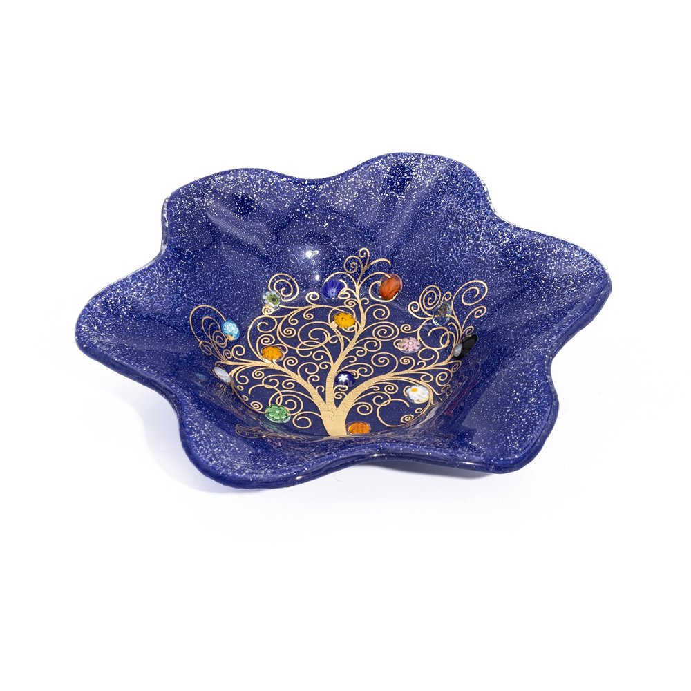 Sospiri Venezia Murano Glass Vanity Tray with Handcrafted Tree of Life Decoration, Decorative Bowl, Handmade in Italy (13 x 13 cm)