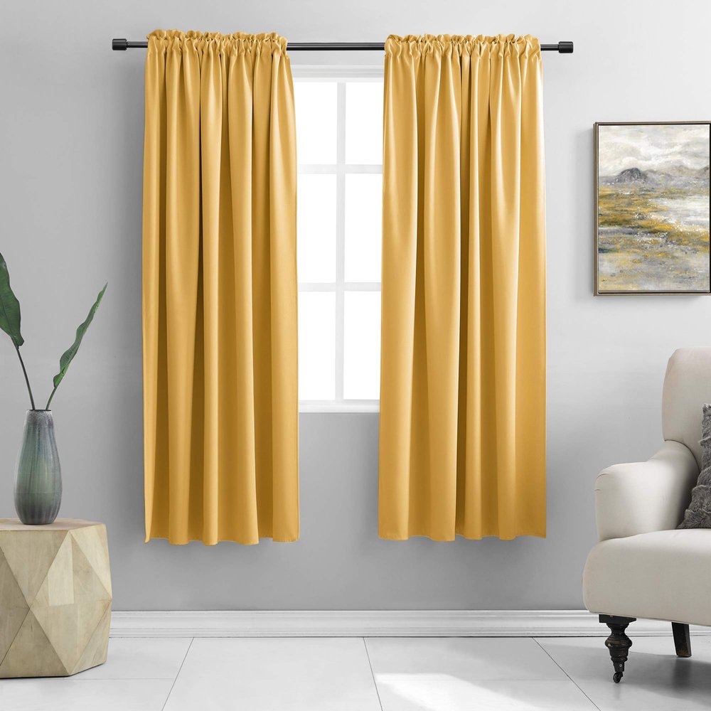DONREN Blackout Curtains for Bedroom, Thermal Insulated, Rod Pocket, 2 Panels, 132 x 160 cm (W x L), Mustard Yellow