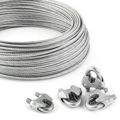 DQ-PP Steel Wire Rope Set, 8 mm, 6x19, Soft, 50 m, Galvanized, 4 x 8 mm U-Bolt Clamps