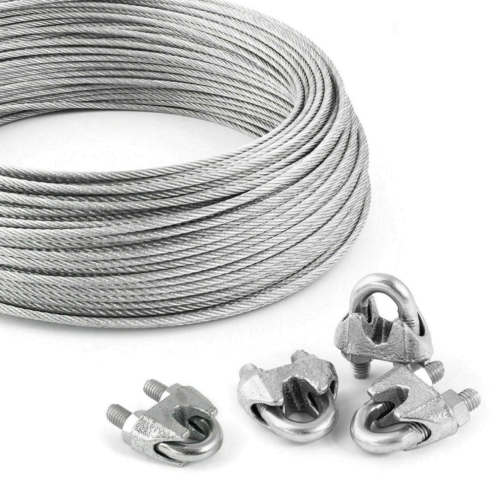 DQ-PP Steel Wire Rope Set, 8 mm, 6x19, Soft, 50 m, Galvanized, 4 x 8 mm U-Bolt Clamps