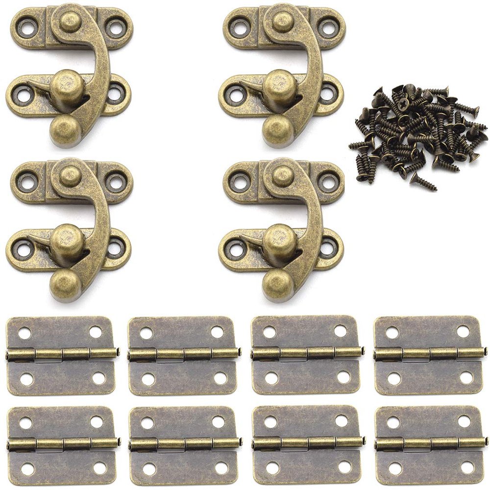OZXNO Antique Right Hook Latch and Hinge Set, 4-Piece, Retro Bronze