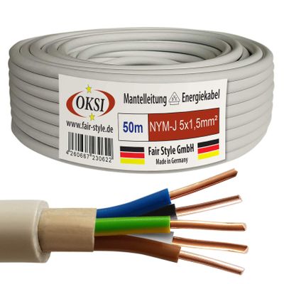 OKSI 50 m NYM-J 5 x 1.5 mm² Sheathed Cable, Gray