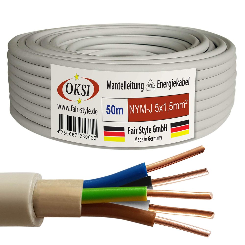 OKSI 50 m NYM-J 5 x 1.5 mm² Sheathed Cable, Gray