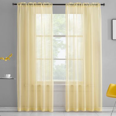 TOAVA DECO Light Yellow Sheer Voile Curtains, 213 cm Long, Rod-Pocket Panels