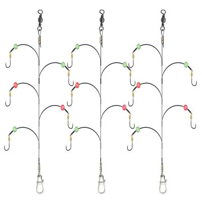 Fishing Hooks with Leaders, 5 Hooks, 7-Strand Nylon-Coated Leader, Swivel and Snap, Size 12