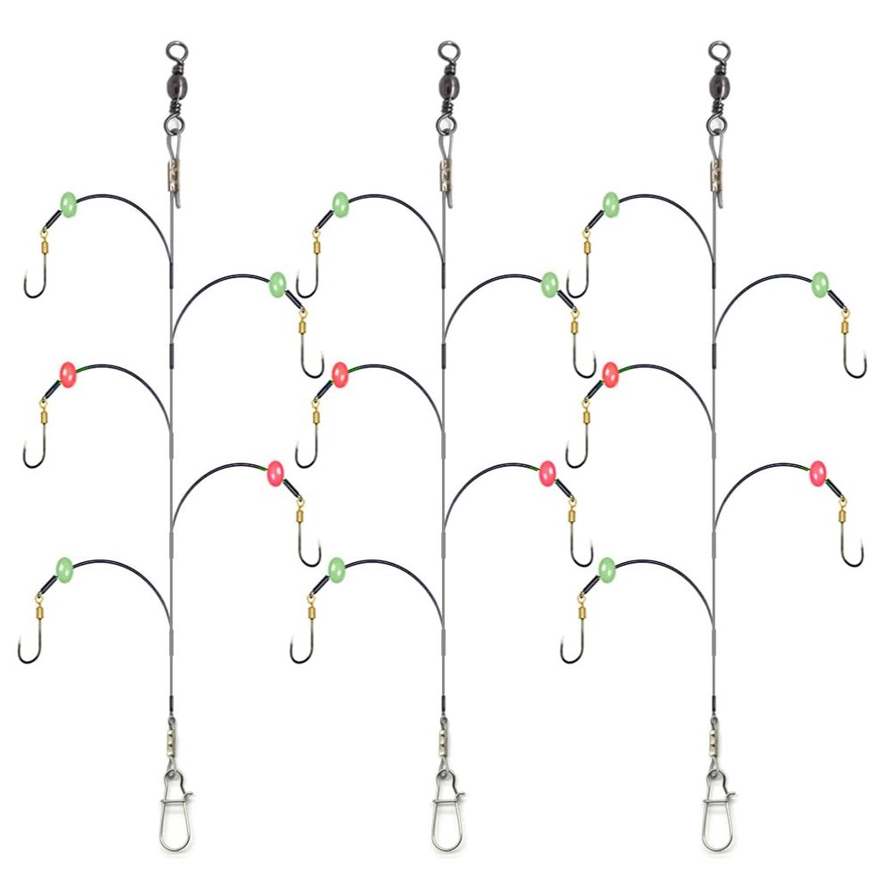 Fishing Hooks with Leaders, 5 Hooks, 7-Strand Nylon-Coated Leader, Swivel and Snap, Size 12