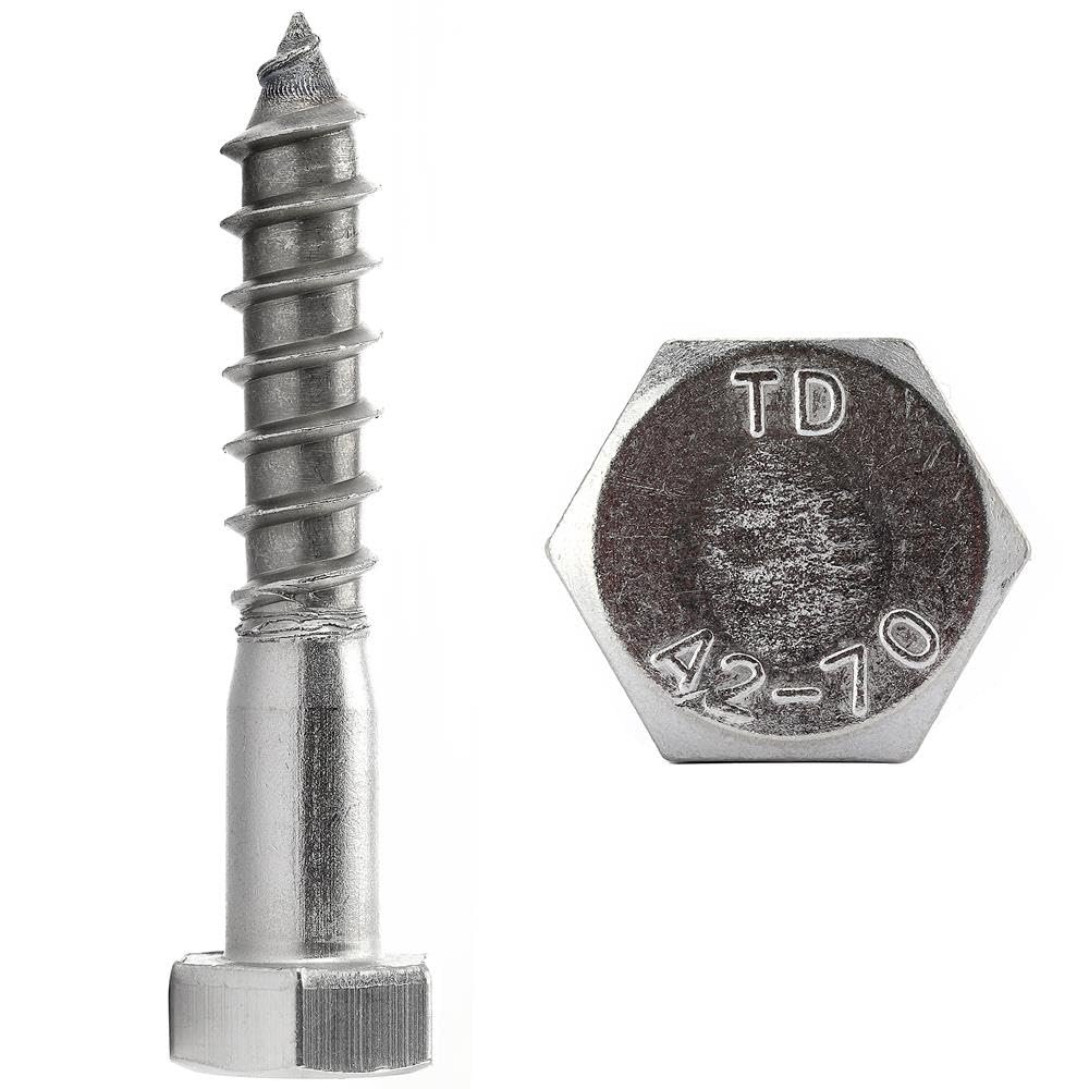 FASTON M8 x 35 Stainless Steel Hex-Head Wood Screws, 2-Pack, DIN 571