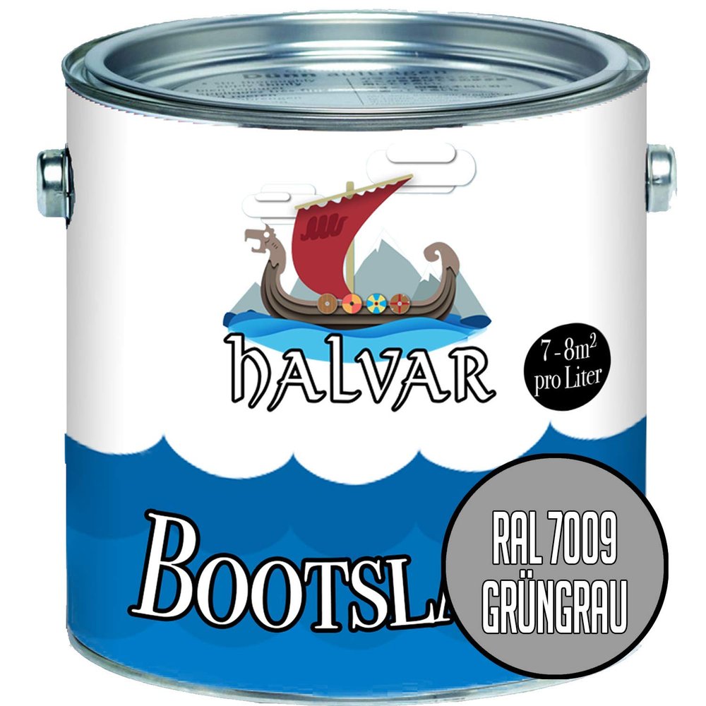Halvar Gray Boat Paint RAL 7000–7047, Glossy Yacht Paint, PU-Reinforced, for Wood and Metal (5 L, RAL 7009 Gray Green)