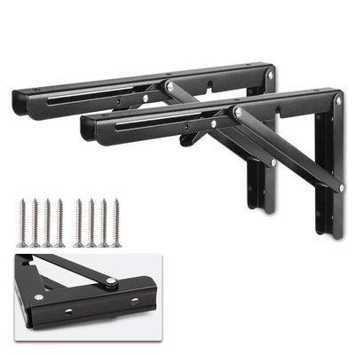 DIYH Folding Shelf Bracket, Wall-Mount, Black Metal