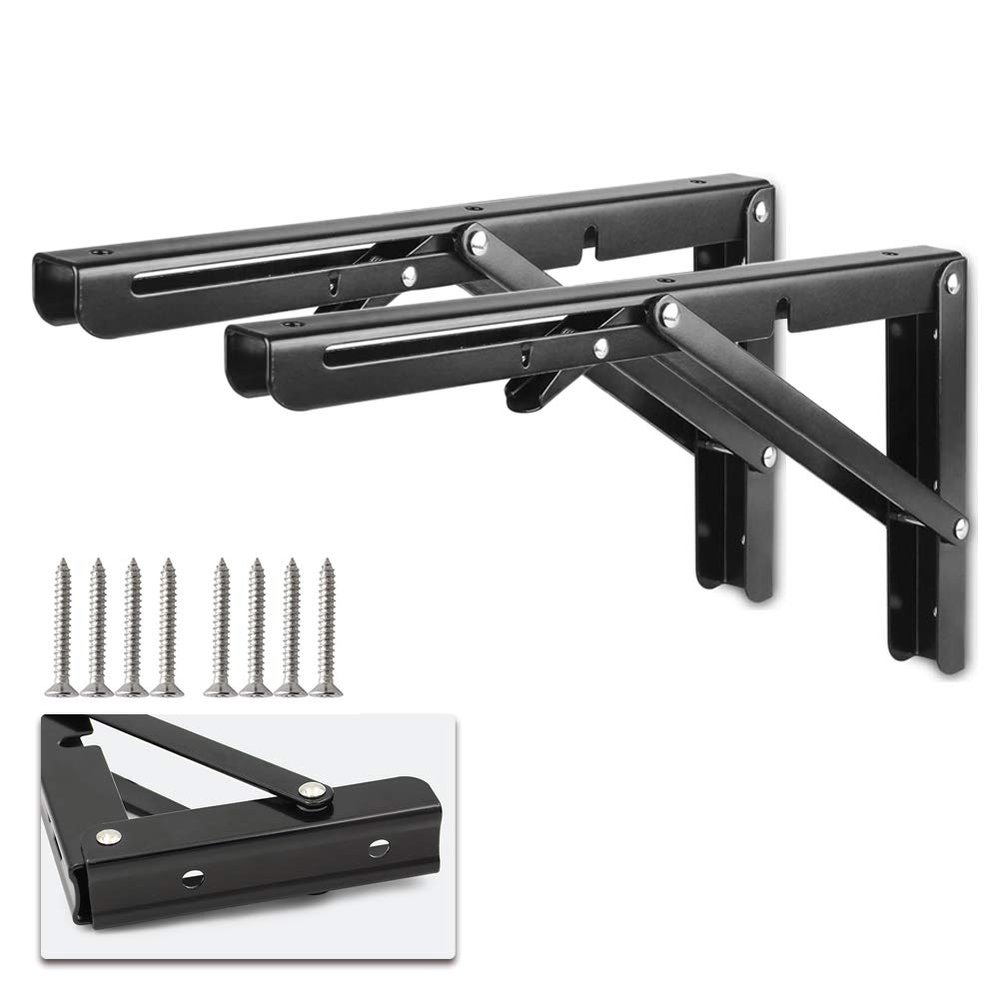 DIYH Folding Shelf Bracket, Wall-Mount, Black Metal