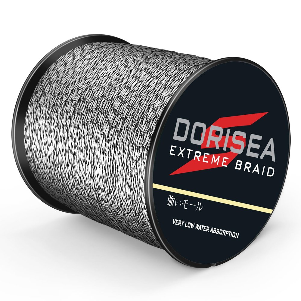 DORISEA Extreme Braid Braided Fishing Line, 8 Strands, 100% PE, 300 m, 2.7–250 kg Tested, Abrasion-Resistant, Superline, No Stretch, Small Diameter, Black and White, 113.4 kg/0.8 mm