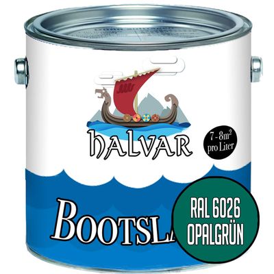 Halvar Green Boat Paint, RAL 6000–6037, Matte PU-Reinforced Yacht Coating for Wood & Metal, Highly Durable & Elastic (20 L, RAL 6026 Opal Green)