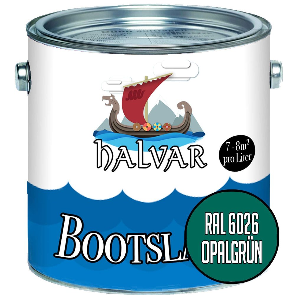 Halvar Green Boat Paint, RAL 6000–6037, Matte PU-Reinforced Yacht Coating for Wood & Metal, Highly Durable & Elastic (20 L, RAL 6026 Opal Green)