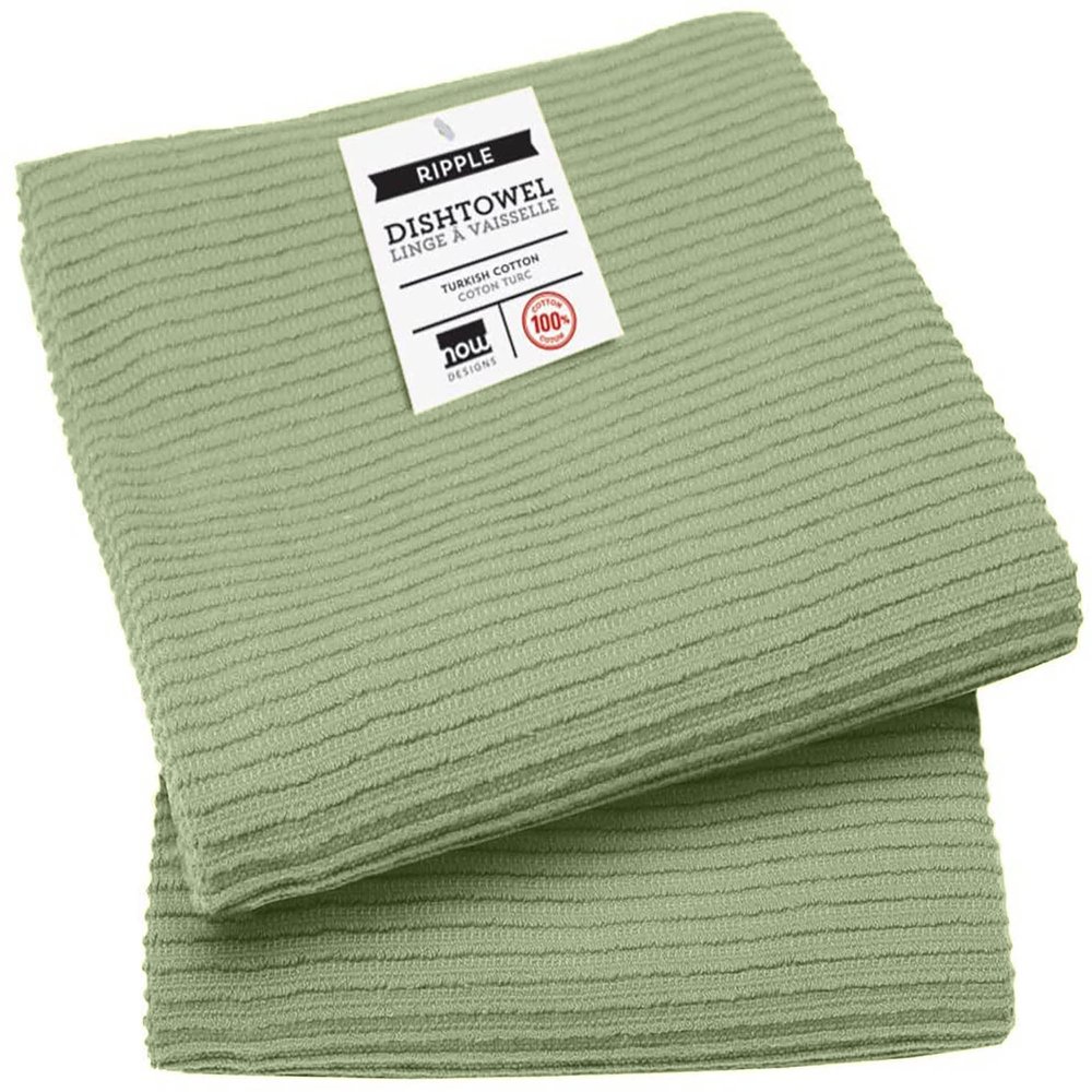 Now Designs Ripple Cotton Dish Towels, Sage Green, Set of 2