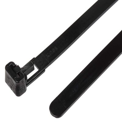 RS PRO Nylon 6.6 Releasable Cable Ties, Black, 7.6 mm x 250 mm, Pack of 100