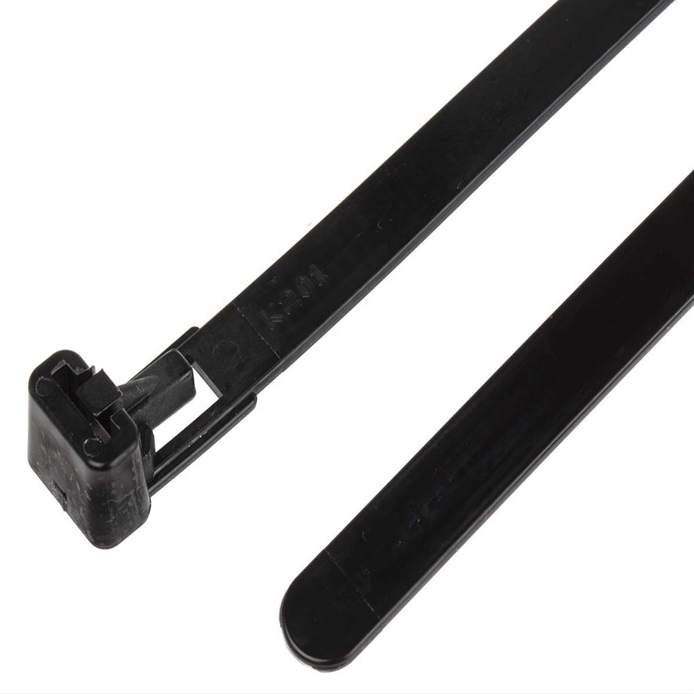 RS PRO Nylon 6.6 Releasable Cable Ties, Black, 7.6 mm x 250 mm, Pack of 100