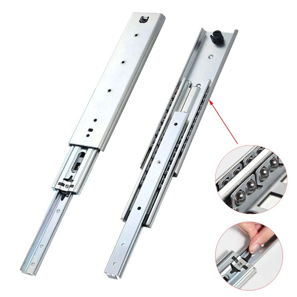Heavy-Duty Drawer Slides, 3-Section Telescopic, Side-Mount, 550 mm (22 in), 150 kg/330 lb, Silver, 2-Pack
