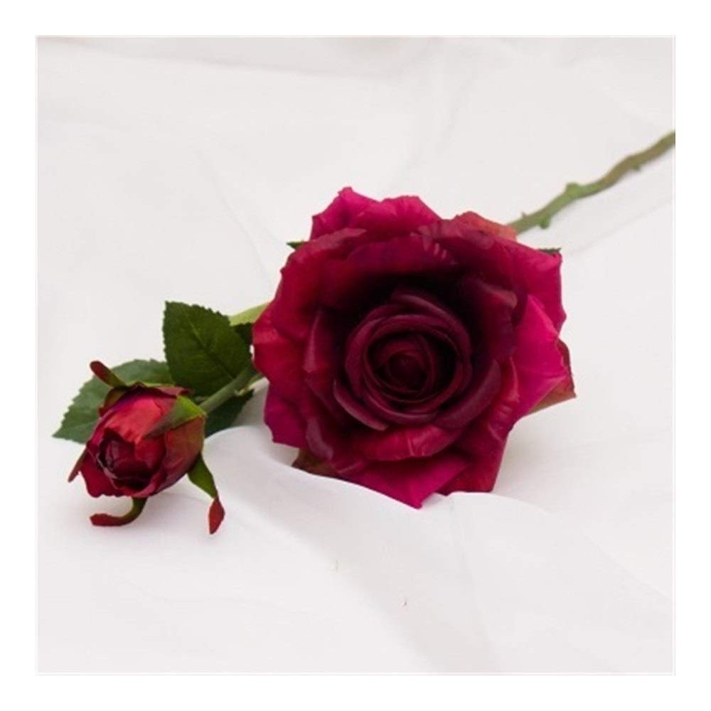 Wedding Decoration High-Quality Artificial Real Touch Silk Roses, 2 Heads/Bouquet, Red