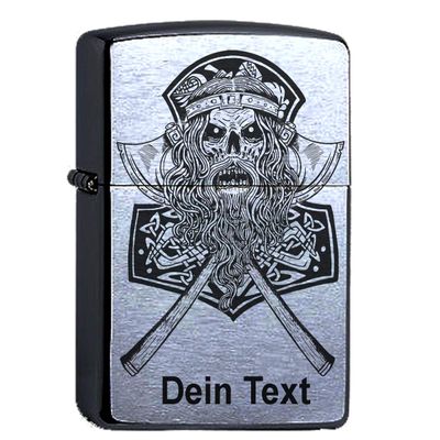 Zippo Original Brushed Chrome Lighter – Thor’s Hammer, Viking Skull, Personalized Laser Engraving