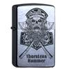 Zippo Original Brushed Chrome Lighter – Thor’s Hammer, Viking Skull, Personalized Laser Engraving view 2
